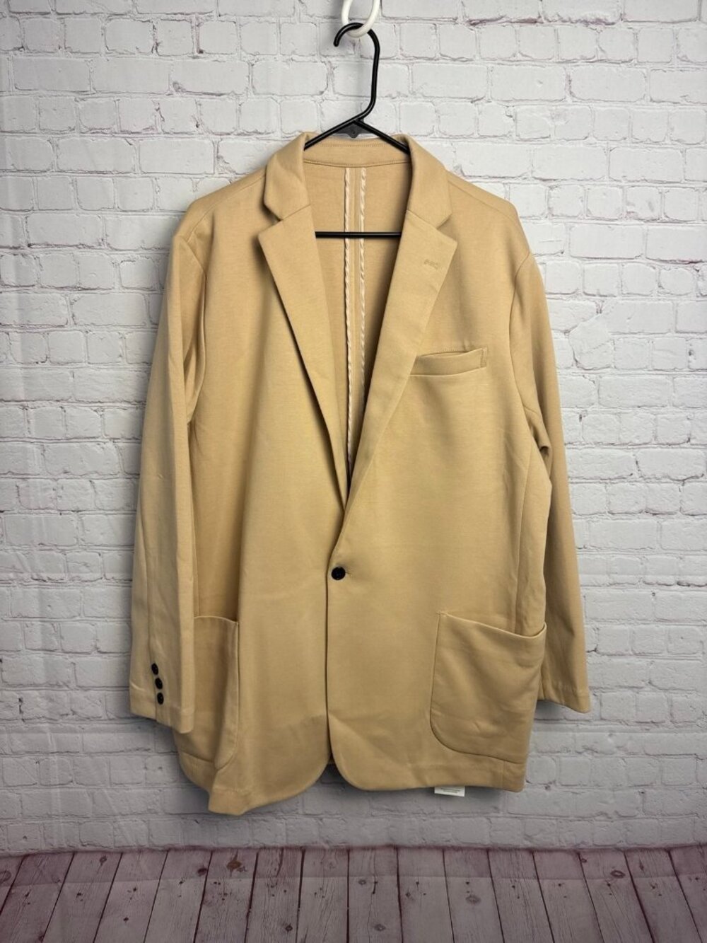 Dapper boi 2XL beige suit jacket cotton blend minimalist preppy light academia